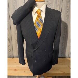 Oakton 2 Piece Double Breasted Suit 38R 30x30 Dark Gray Pin Stripe Vintage USA